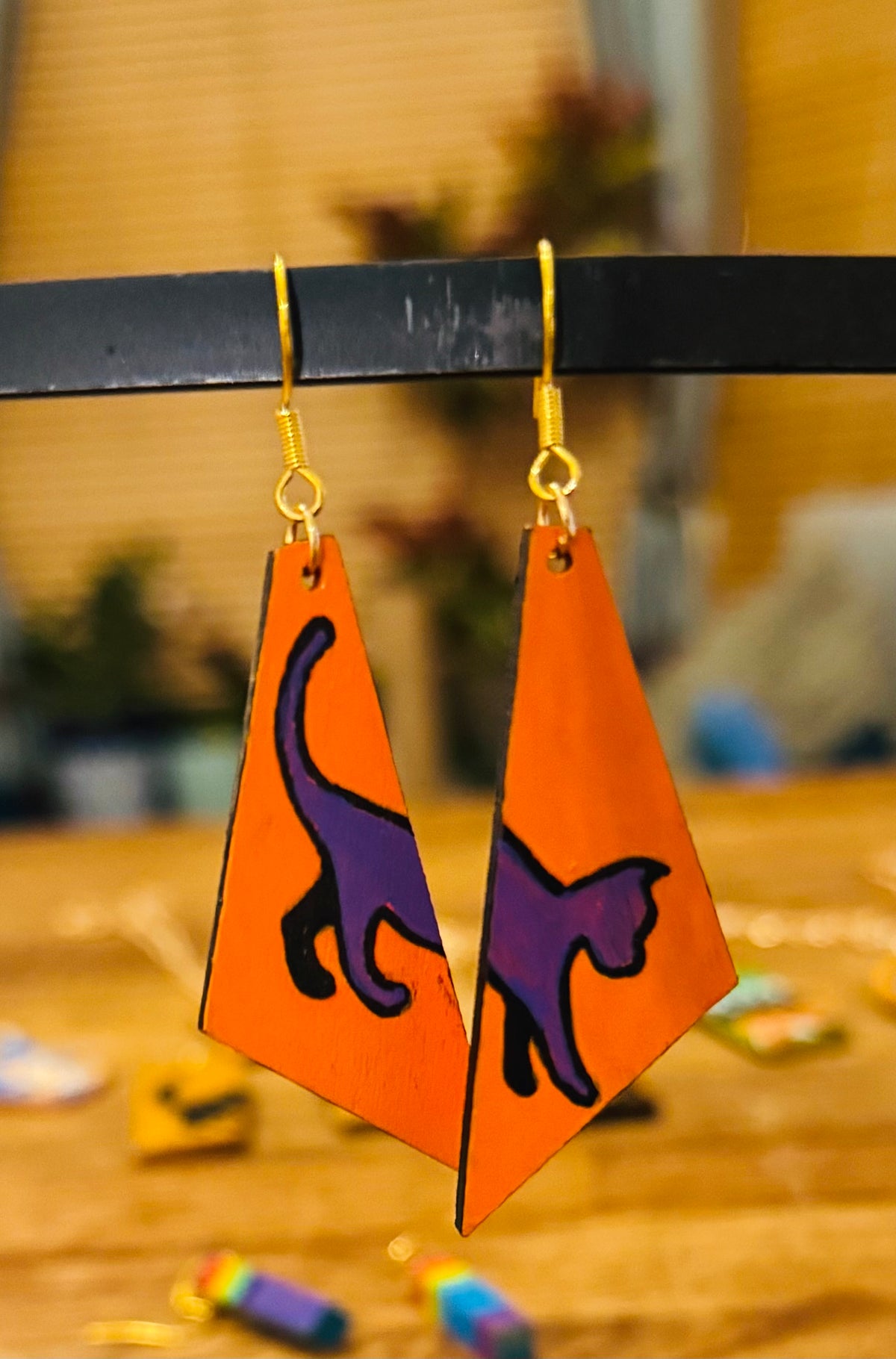 Cute cat wooden earrings