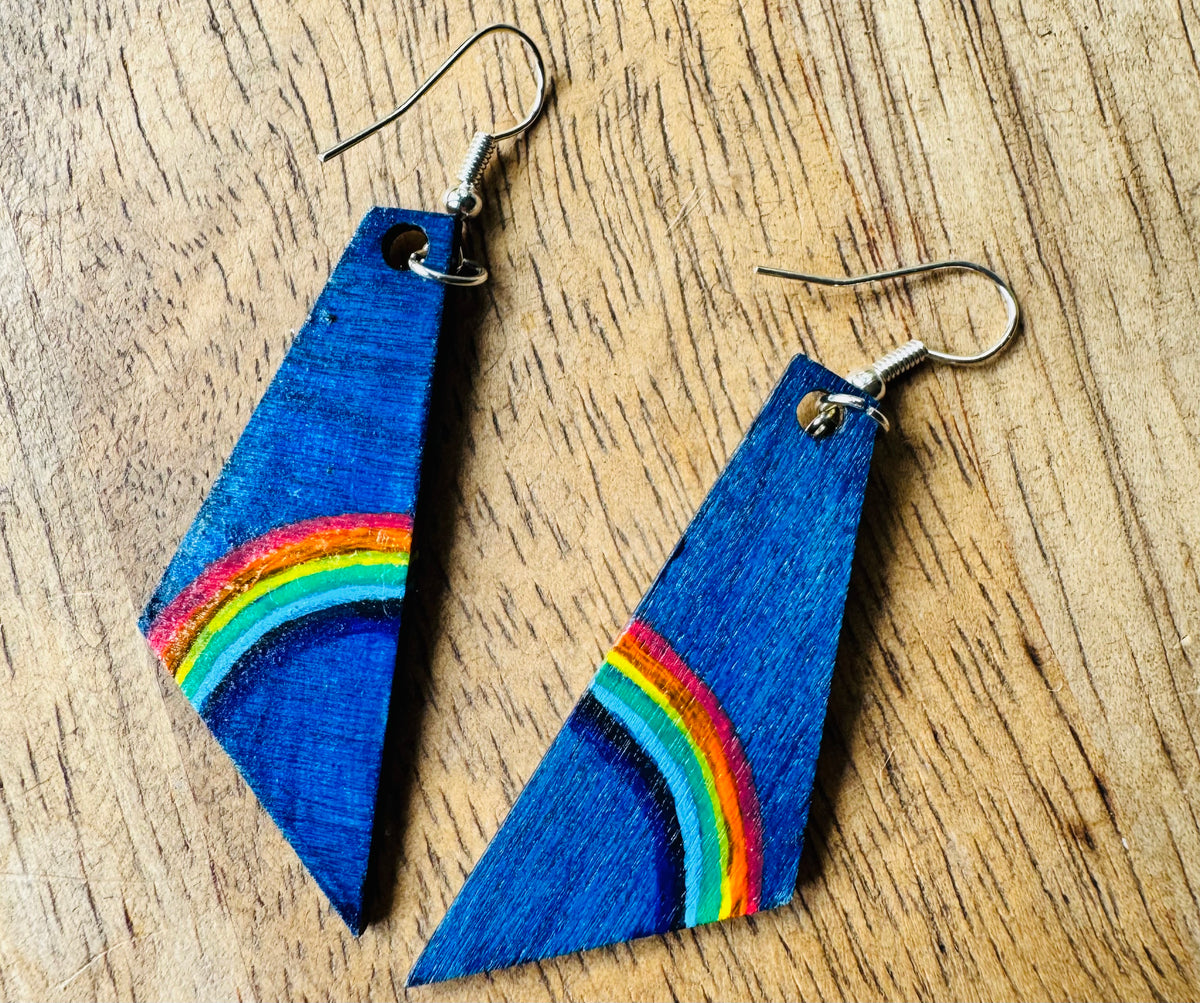 Rainbow wooden earrings