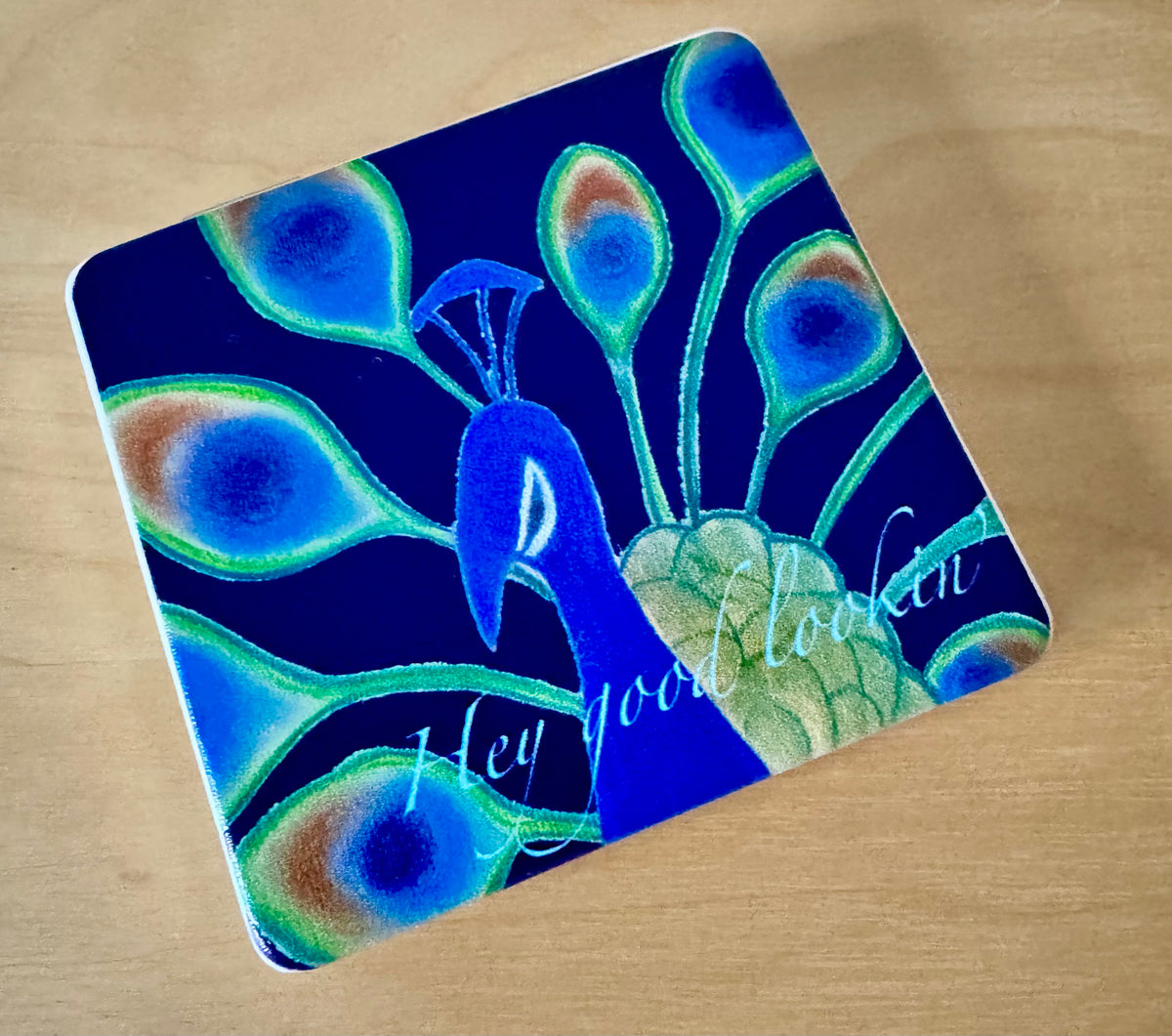 Magnifying compact mirror - peacock - based on original artwork