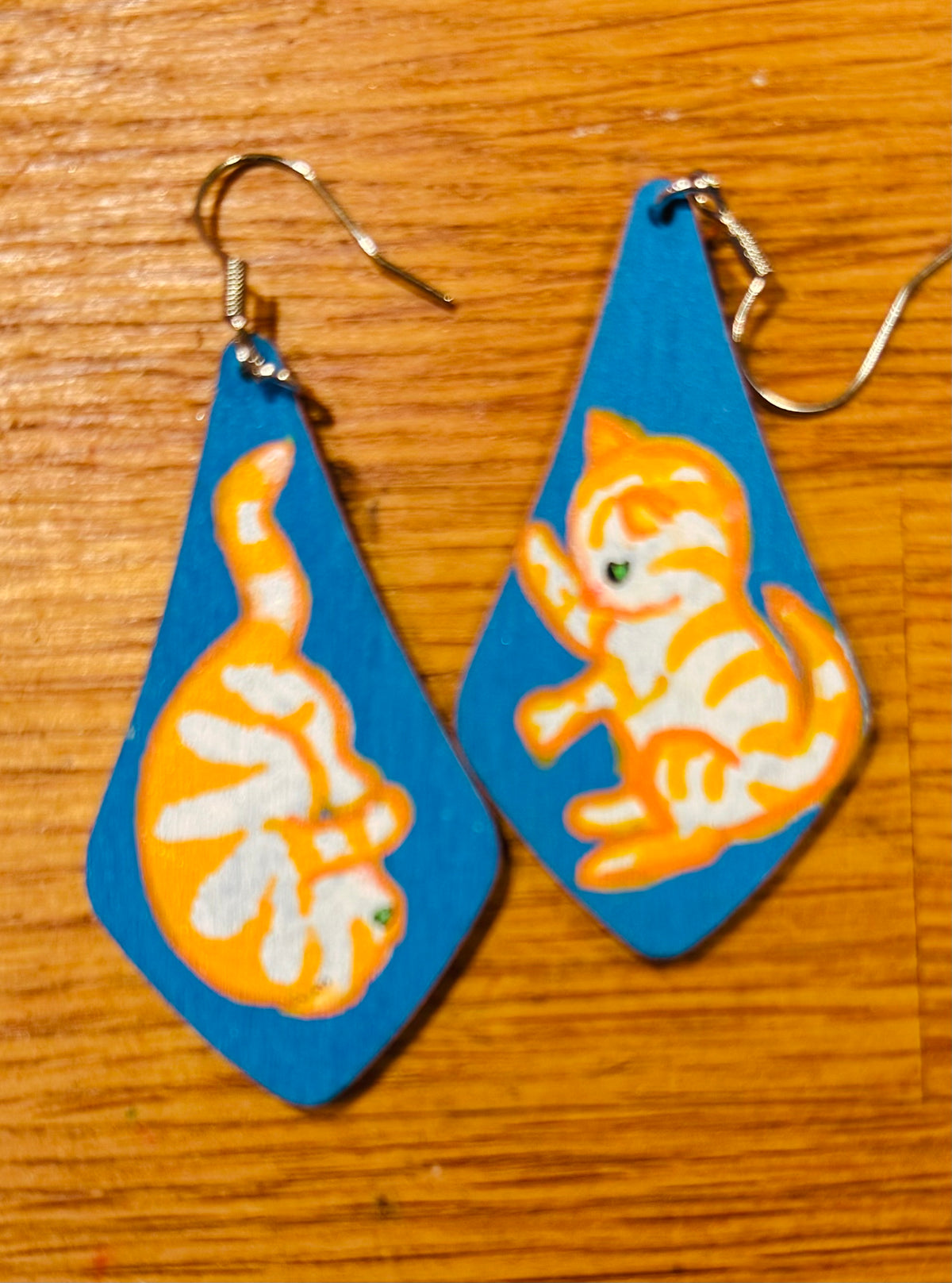 Cute cat wooden earrings