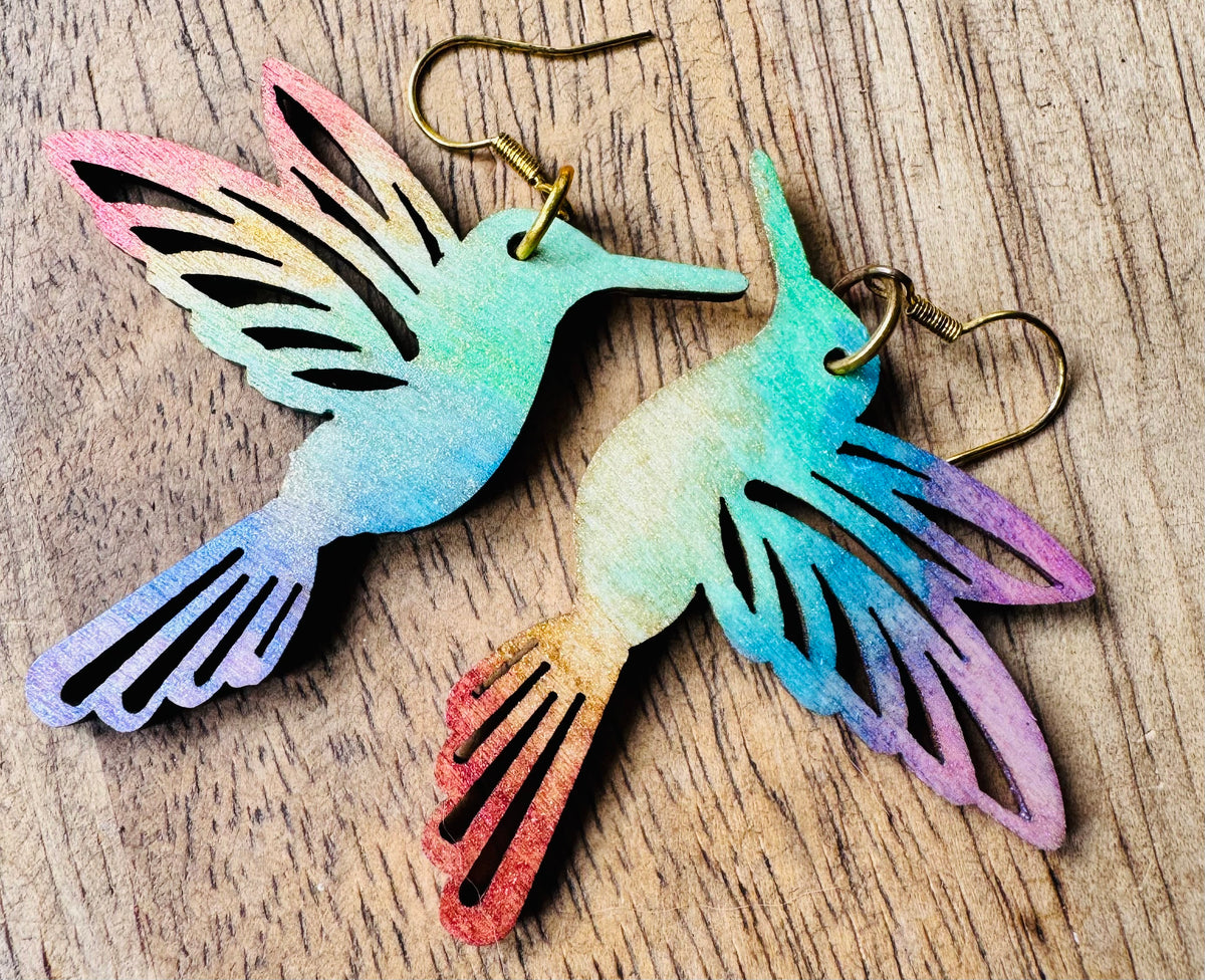Rainbow wooden earrings