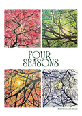 Four seasons art poster - spring, summer, autumn and winter trees