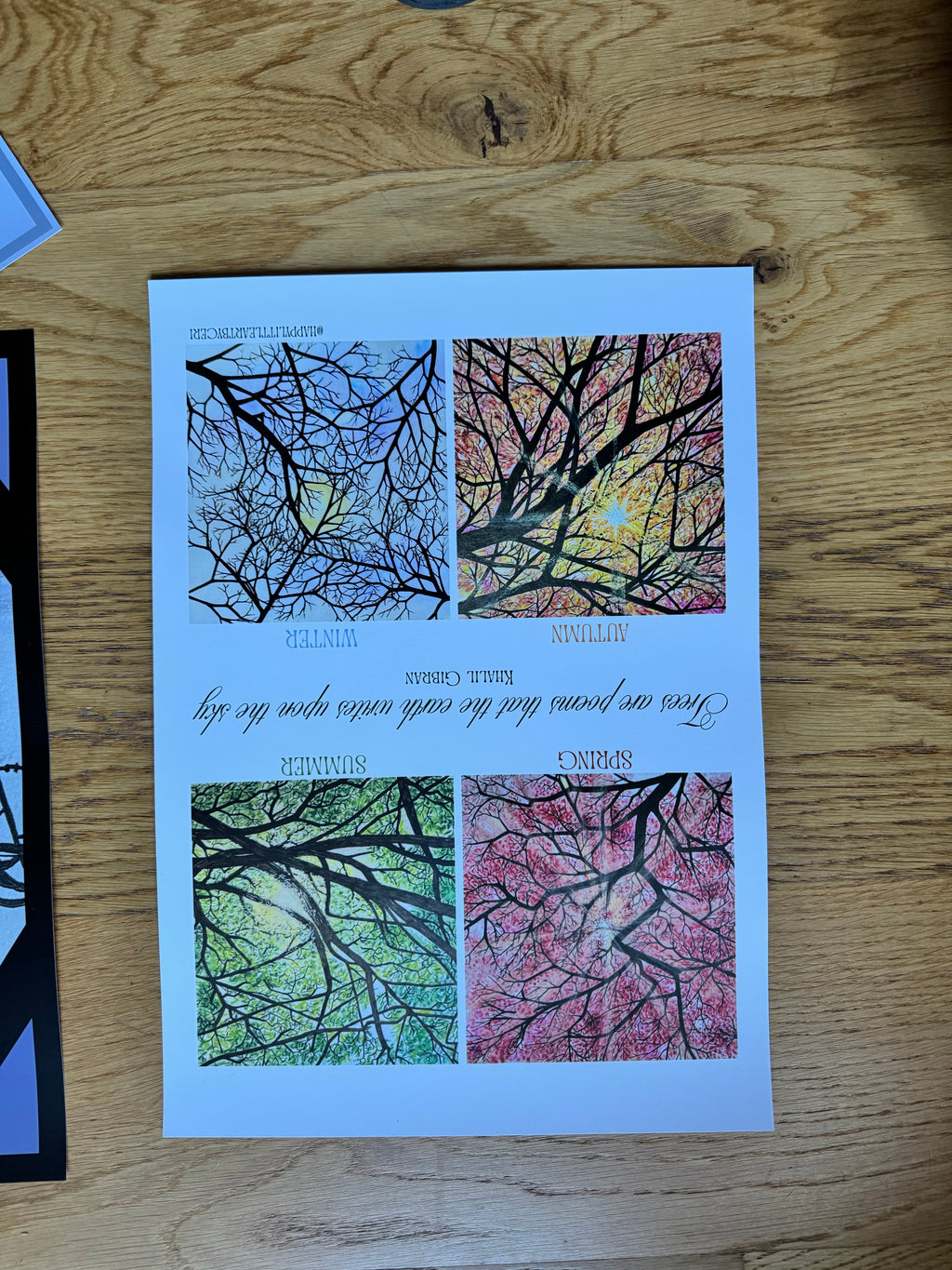 Four seasons art poster - spring, summer, autumn and winter trees