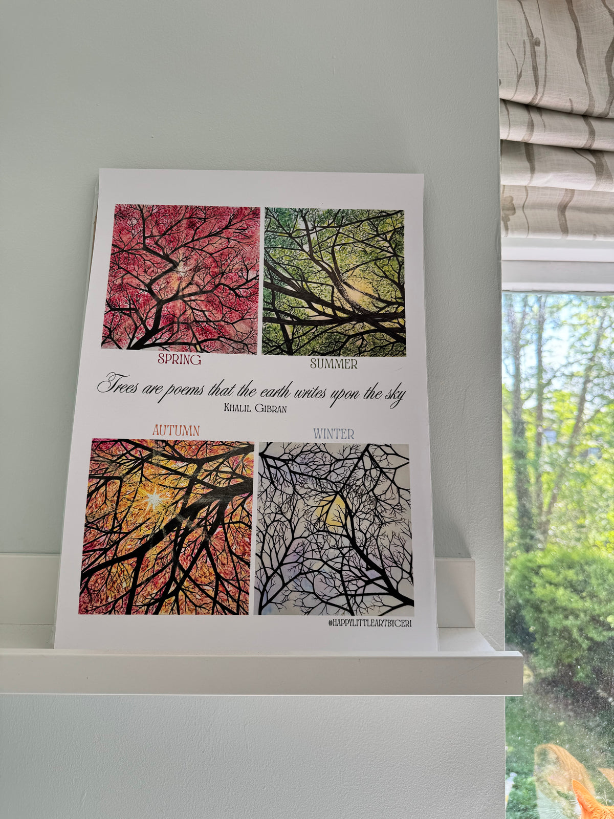 Four seasons art poster - spring, summer, autumn and winter trees