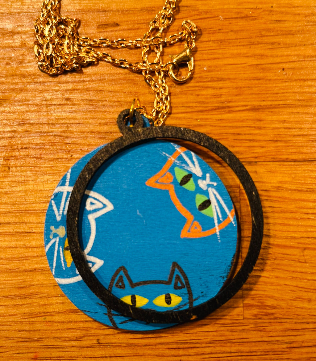 Cute cat wooden necklace pendants