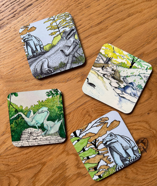 Crystal Palace dinosaur drinks coasters - set of four